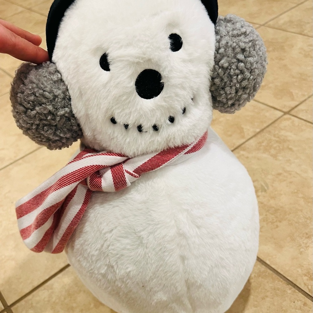 Plush Snowman with Striped Scarf and Earmuffs
